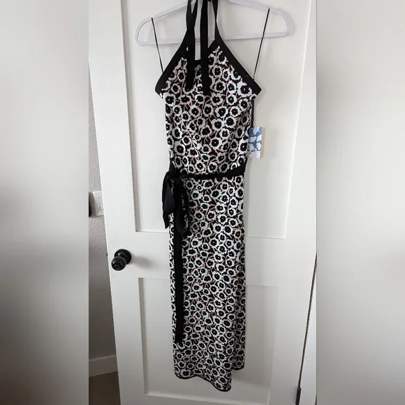 NWT Women's Halter Tie Neck Neutral Poppy Sweaterknit Midi Dress -DVF for Target - Picture 2 of 10